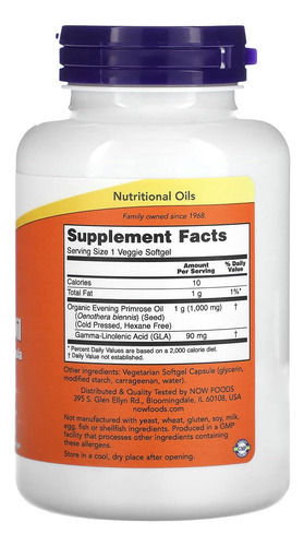 Now Foods Supplements, Óleo De Prímula 1000 Mg, Prensado A F - Imagem 2