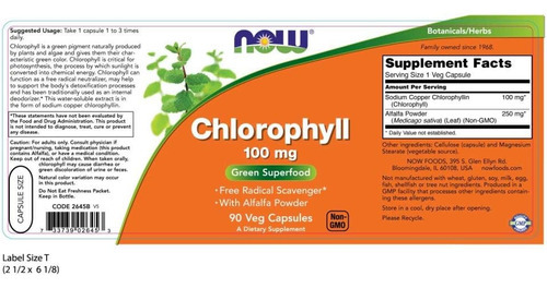Now Foods Clorofila 100 Mg Cápsulas, 90 Ct - Imagem 2
