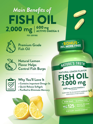 Natures Truth Óleo De Peixe Ômega 3 2.000 Mg | 125 Cápsulas - Imagem 5