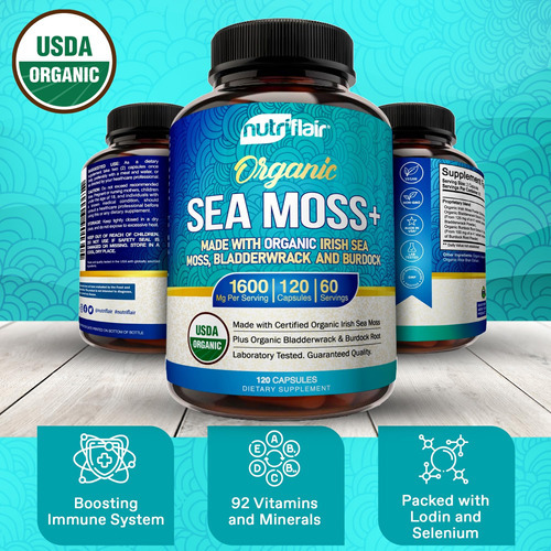 Nutriflair Organic Irish Sea Moss 1600mg, 120 Cápsulas Plus - Imagem 3