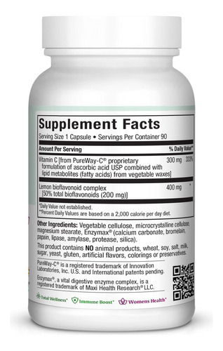 Maxi Health Pure Vitamin C - Com Bioflavonóides - Suporte Im - Imagem 2