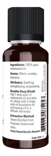 Óleo De Cedro 100% Puro Now Foods Cedarwood Oil 30ml 4un - Imagem 3