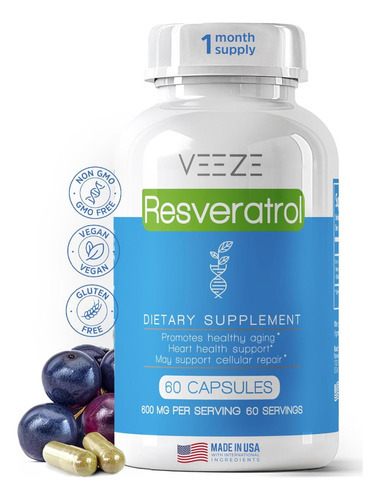 Suplemento De Resveratrol Veeze 600mg 60 Cápsulas E 60 Porçõ