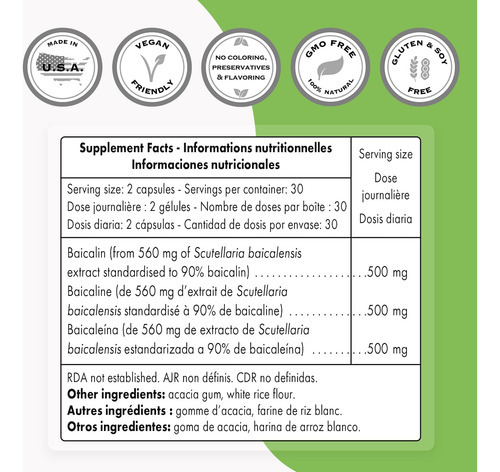 Suplemento Supersmart Baicalin 500 Mg Scutellaria Baicalensi - Imagem 3