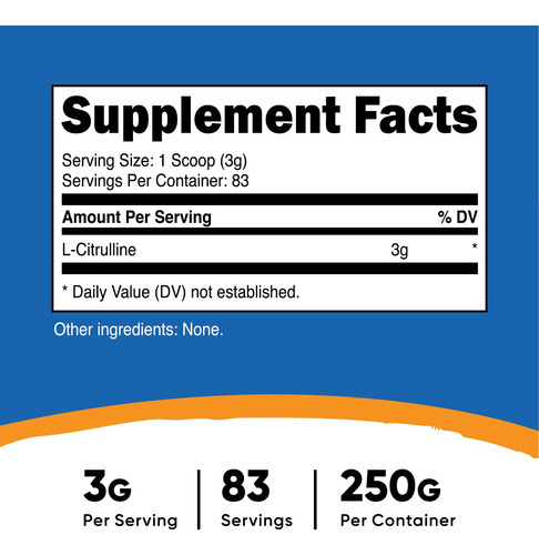 Suplemento Nutricost Pure L-citrulina Em Pó 250g - Imagem 3