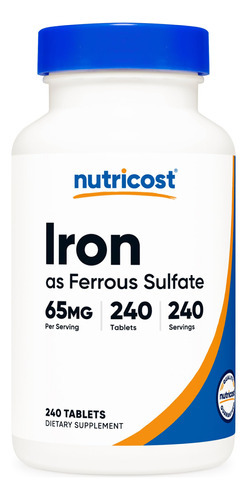 Suplemento Nutricost Sulfato Ferroso De Ferro 65mg 240 Compr