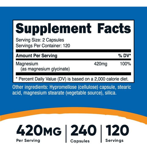 Nutricost Magnésio Glicinato 420mg, 240 Cápsulas - 120 Porç - Imagem 2