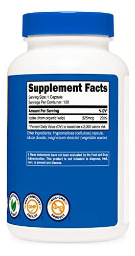 Cápsulas Nutricost Kelp, 325 Mcg De Iodo, 120 Cápsulas, Veg - Imagem 3