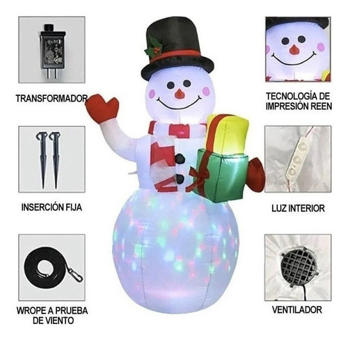 Macaco De Neve De Natal Multicolor Led Inflável 1,5 M, 150 - Imagem 7