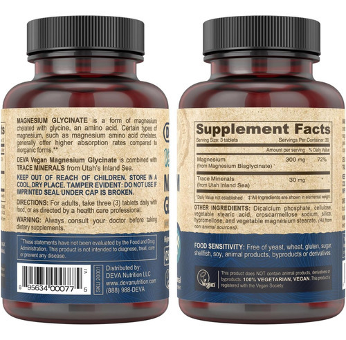 Deva Glicinato De Magnésio Vegano 300mg Com Minerais, Maior - Imagem 2