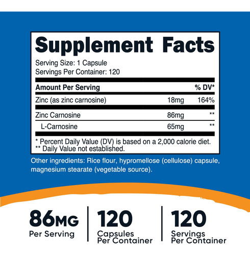 Suplemento Nutricost Zinc Carnosine 86mg 120 Cápsulas - Imagem 3