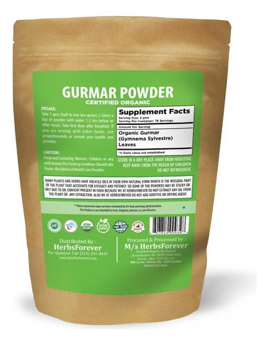 Herbsforever Gurmar Powder - Folhas Em Pó - Gymnema Sylvestr