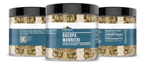 Earthborn Elements Bacopa Monnieri 200 Cápsulas, Puro E Não - Imagem 3