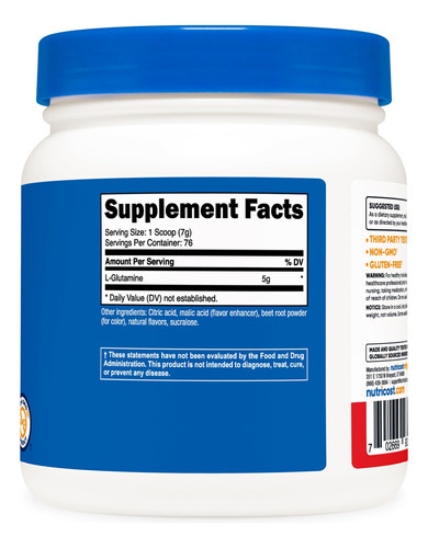 Suplemento Nutricost L-glutamina Em Pó 500g (ponche De Fruta - Imagem 6