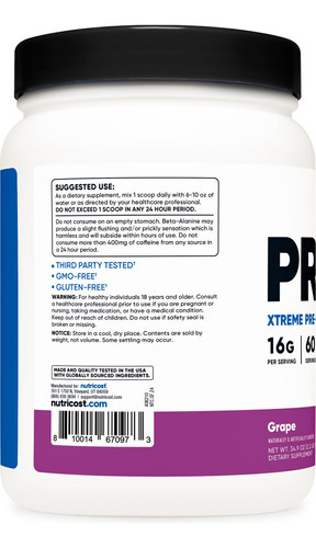 Pó Pré-treino Nutricost Pre-x Xtreme Grape 60 Porções - Imagem 5