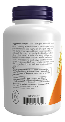 Now Foods Supplements, Óleo De Prímula 500 Mg Com Gla (ácido - Imagem 3