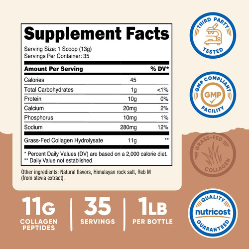 Colágeno Em Pó Nutricost Grass-fed 454g De Caramelo Salgado - Imagem 2