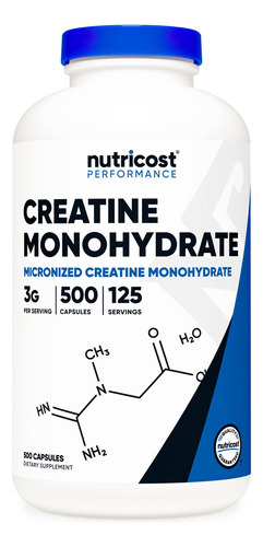 Suplemento Nutricost Creatina Monohidratada 3.000 Mg 500 Cáp