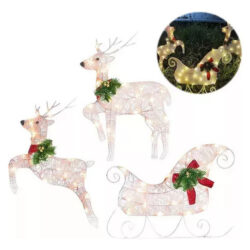 Decoração De Natal Sled Elk Iluminada 3p Com Luz Led