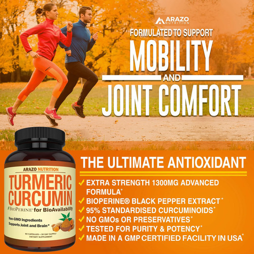 Arazo Nutrition Curcumina De Cúrcuma Com Bioperine 1300mg Co - Imagem 4