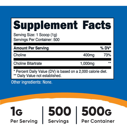 Suplemento Nutricost Bitartarato De Colina Em Pó 500g - Imagem 3