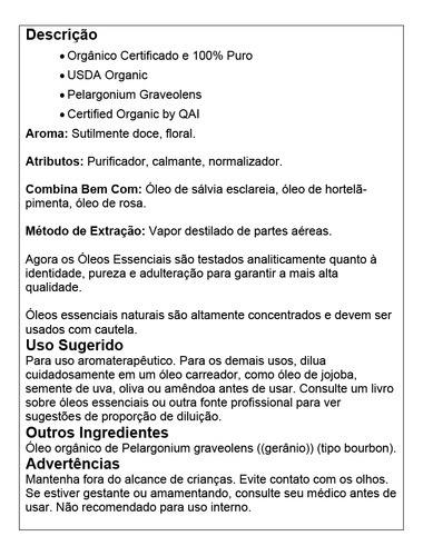 Óleo De Gerânio Now Foods Orgânico 30ml Puro Importado - Imagem 4