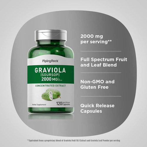 Cápsulas De Graviola Piping Rock | 2.000mg | Contagem 120 | - Imagem 4
