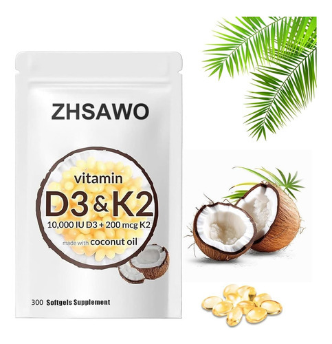 Zhsawolly 2 Em 1 Vitamina D3 K2 Suplemento Softgel, Vitamina