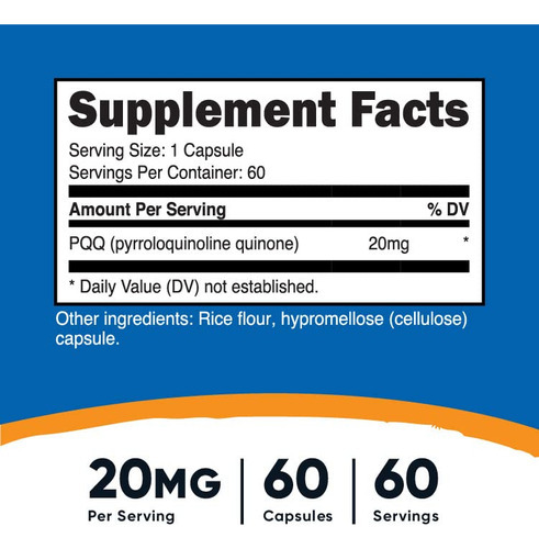 Suplemento Nutricost Pqq (pirroloquinolina Quinona) 20 Mg 60 - Imagem 2