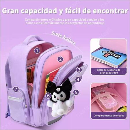 Novo Mochila Escolar Primária Sanrio Kuromi Para Meninas, 1 - Imagem 3