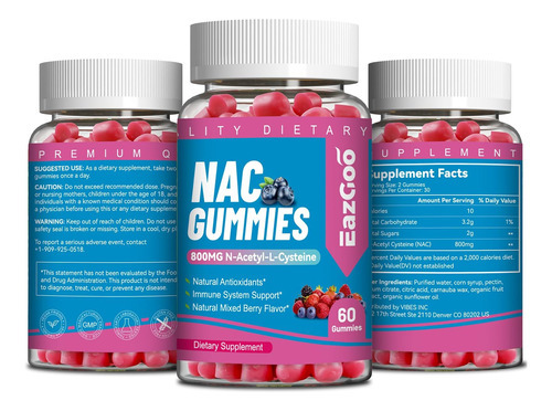 Eazgoo Nac Gummies 800mg, Suplemento De N-acetil Cisteína, S - Imagem 8