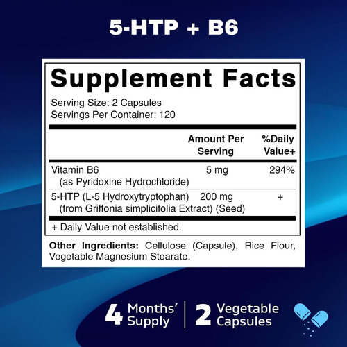Vitamatic 5-htp 200 Mg Com B6 5 Mg Por Porção - 240 Cápsulas - Imagem 4