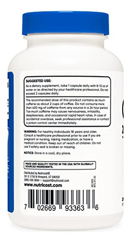 Comprimidos De Cafeína Nutricost 200 Mg/cápsulas (250 Cápsul - Imagem 3