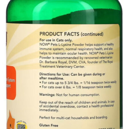 Now Foods L-lisina Em Pó P/gatos Pets 226.8g Importado - Imagem 3