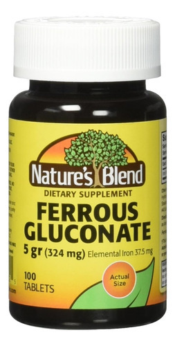Comprimidos De Gluconato Ferroso Da Nature`s Blend 324 Mg,