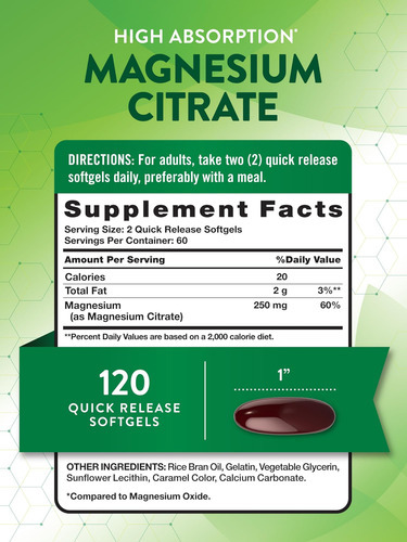 Natures Magnésio Citrato Softgels | 250mg | 120 Contagem | A - Imagem 2