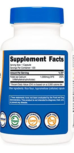 Nutricost Metil Folato 1000mcg, 120 Cápsulas Vegetarianas - - Imagem 4