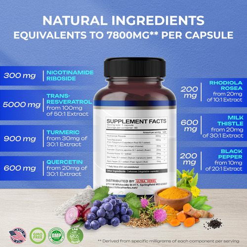Suplemento Ultra Herbs Nad+ 14.300 Mg Com Ribosídeo De Nicot - Imagem 3