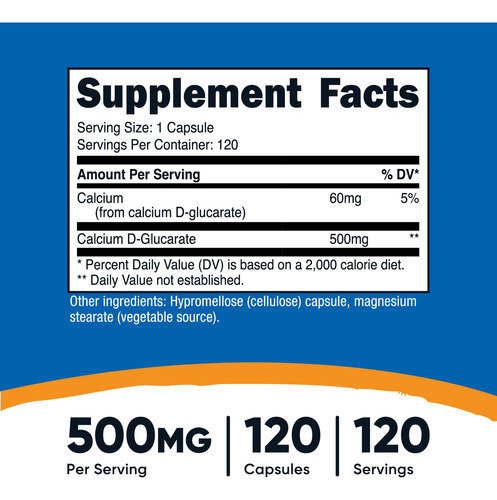 Suplemento Nutricost D-glucarato De Cálcio 500 Mg 120 Cápsul - Imagem 3
