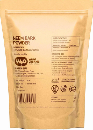 Pó De Casca De Neem 16 Onças (1 Lb) - Suporte Dentário E De - Imagem 2