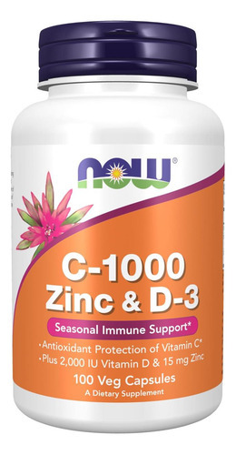 Suplementos Now, C-1000 Zinco E D-3, Suporte Imunológico Saz