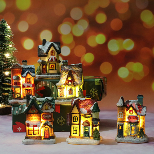 - 6 Peças De Led Em Miniatura Casa De Natal Iluminada Igreja - Imagem 5