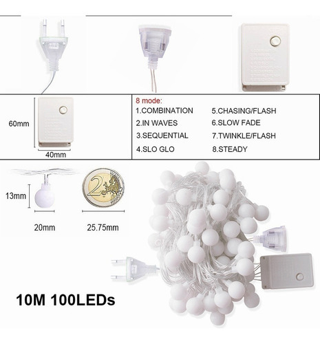 Para Cordão Bolinhas 10m 100 Bolas Branco Quente Leds 8 - Imagem 4