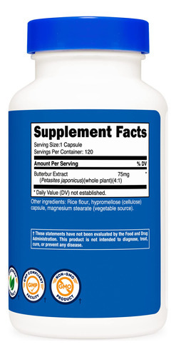 Suplemento Nutricost Butterbur Extract 75mg 120 Cápsulas - Imagem 5