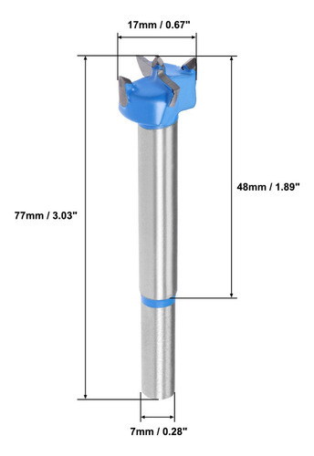 2 Broca Forstner 17mm Carburo De Tungsteno, Tope Filo Azul - Imagem 2