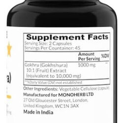Monoherb Gokhru - Gokhshura - Extrato 1000 Mg - 90 Cápsulas
