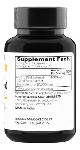 Monoherb Gokhru - Gokhshura - Extrato 1000 Mg - 90 Cápsulas
