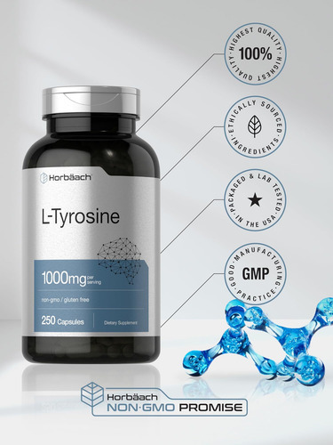 Suplemento Horbaach L-tirosina | 1000mg | 250 Cápsulas | Fór - Imagem 5