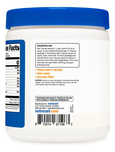 Ácido Cítrico Em Pó Nutricost 454g - 1g/porção Não Transgêni - Imagem 5