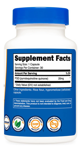 Suplemento Nutricost Pqq (pirroloquinolina Quinona) 20 Mg 30 - Imagem 6